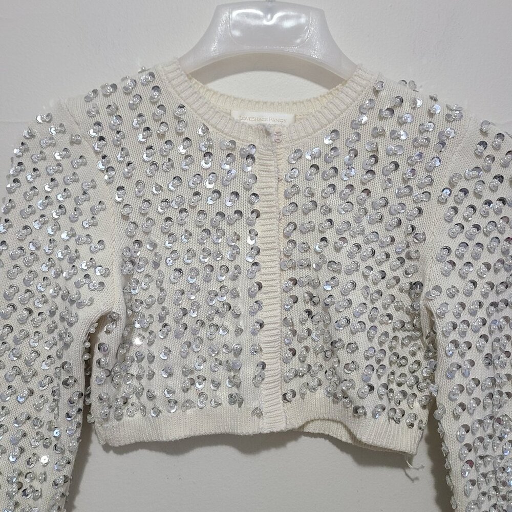 LoveShackFancy Tracey Ivory Crystal-Embellished Cropped Cardigan - Picture 6 of 12